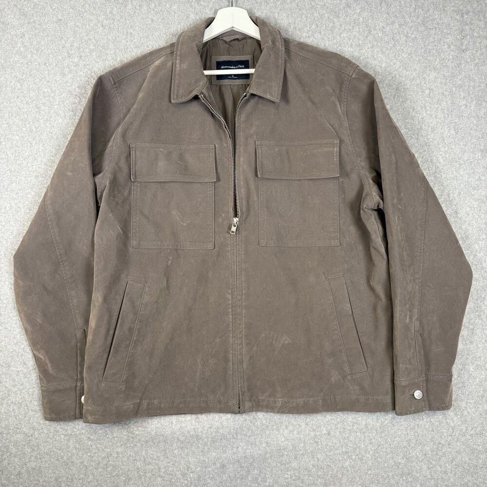 Abercrombie & Fitch Mens Size XL Zip Front Faux Leather Jacket Brown Lined